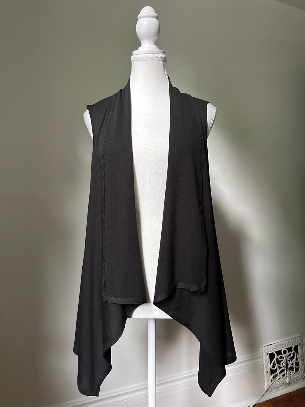 CHRISTINE GERARD Vintage Black Fairy Goth Layer Open Front Sleeveless Vest Small
